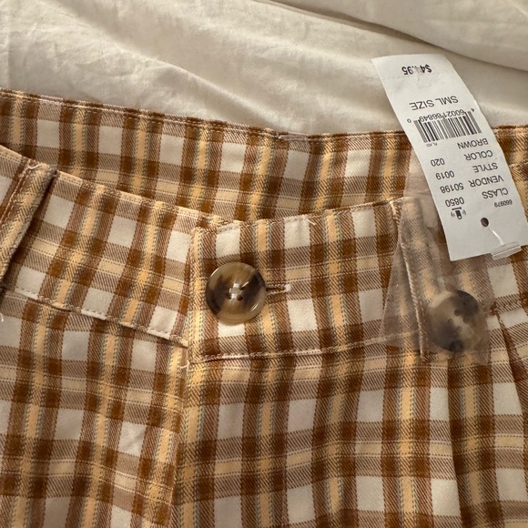 Brown and White Plaid High-Waisted Pants - Picture 3 of 4